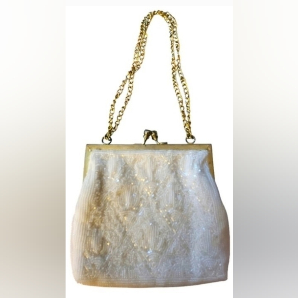 Elegant White Beaded Vintage Evening Bag